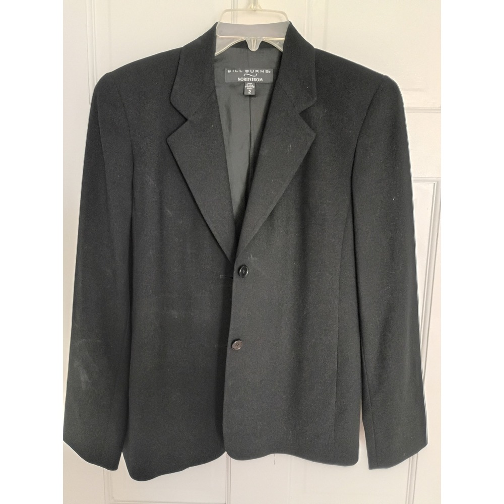 Bill Burns Nordstrom Womens Black Two Button Blazer Suit Jacket Made in USA 2